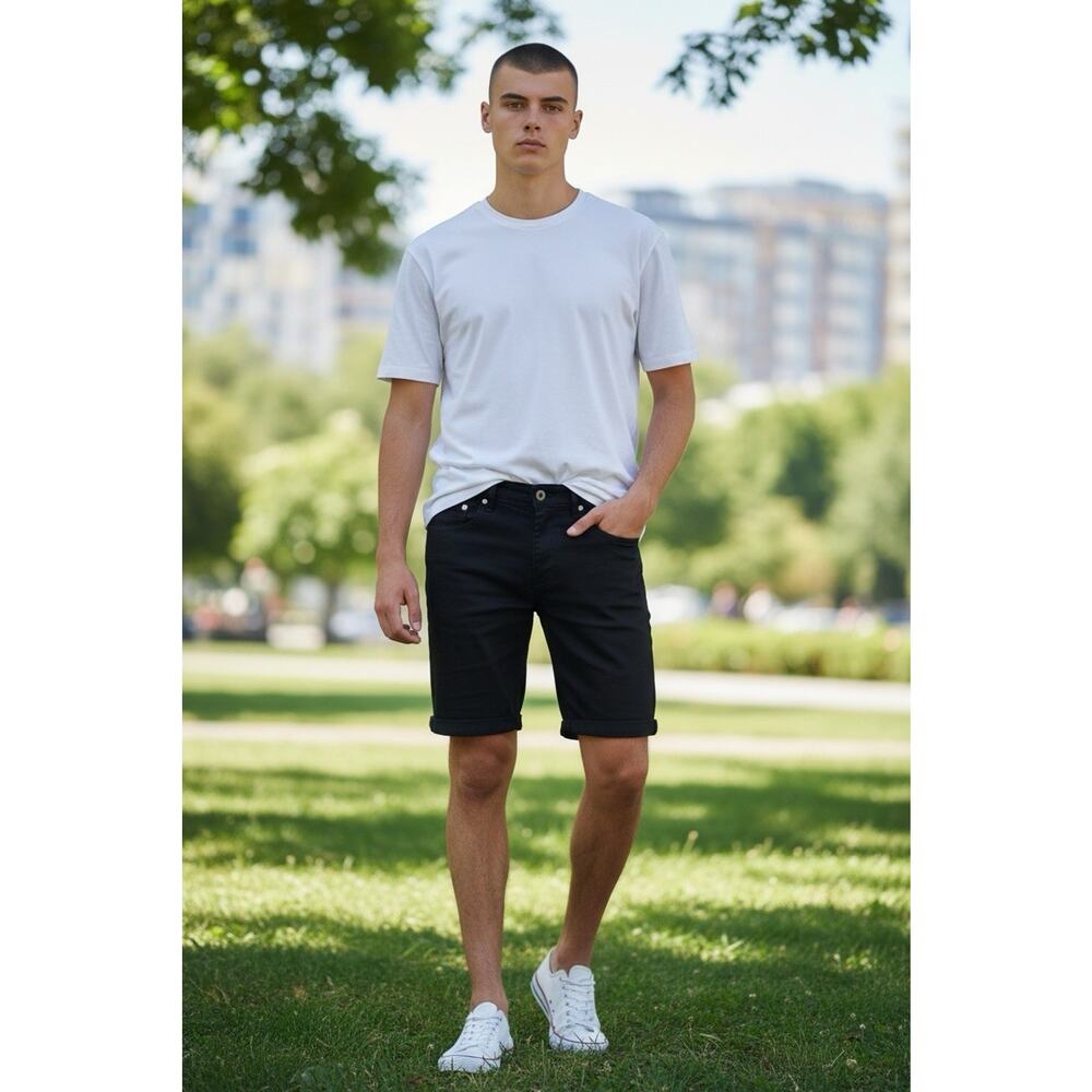 H&M Shorts Mens 31 Black Denim Slim Fit Casual Twill Stretch